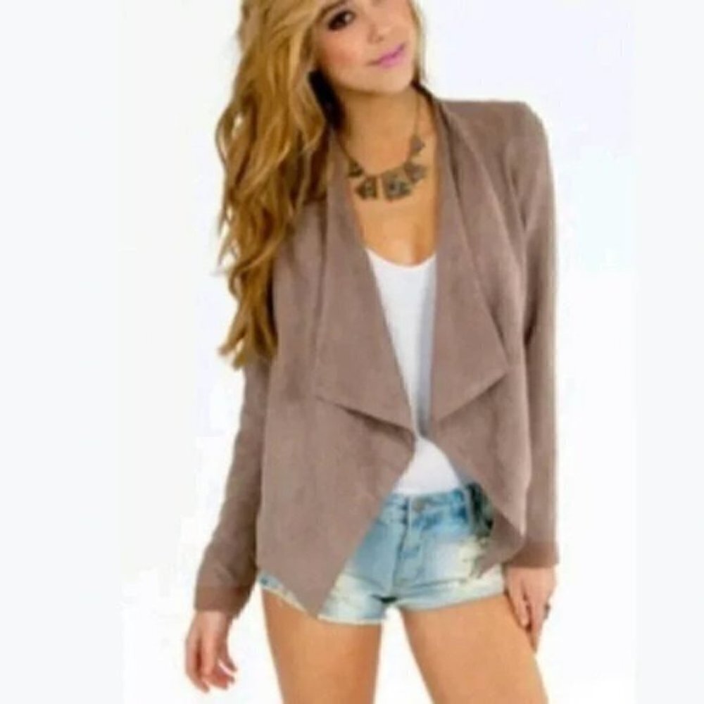 Light brown/tan faux suede jacket - womens jacket - Brown Suede Jacket